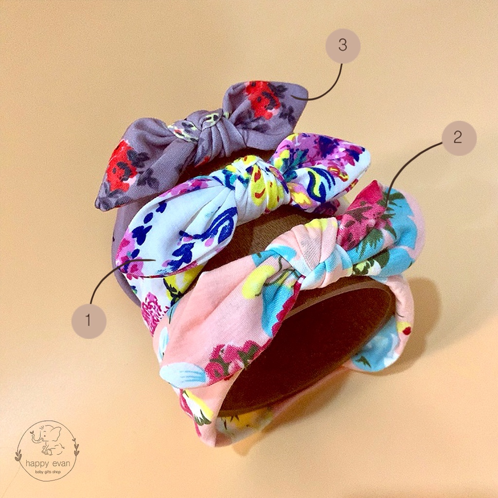 🅷.🄴🅅🄰🄽 Turban thắt nơ thun mềm mại cho bé gái, phối hoa rất xinh, phù hợp bé từ 0-4 tuổi.