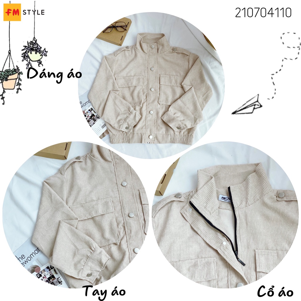 Áo khoác kaki nữ FM Style form rộng dáng ngắn chất xịt phối túi siêu xinh thời trang thu đông 210704113
