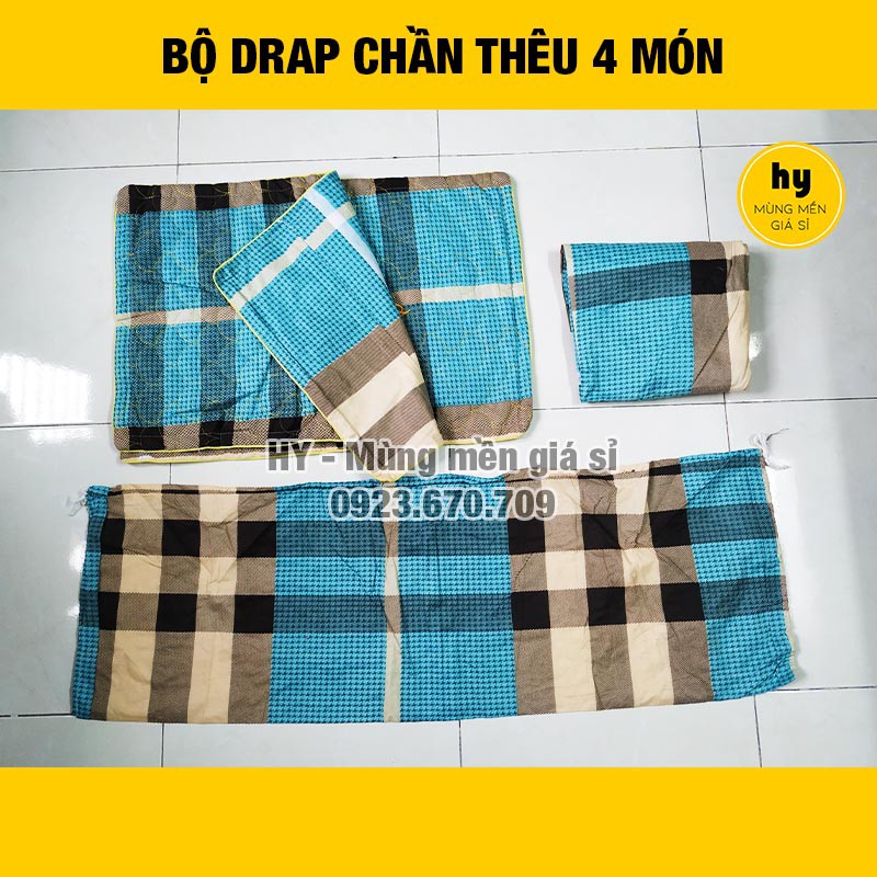 [4 MÓN] Bộ drap cotton poly chần thêu 1m6 nhiều mẫu - ẢNH THẬT 100%