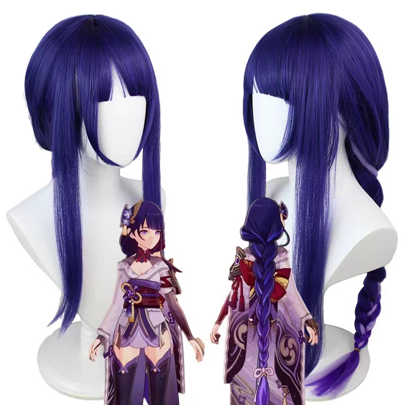 Genshin impacto baal cosplay raiden shogun peruca 100cm azul roxo peruca cosplay anime cosplay peruca resistente ao calor perucas sintéticas cabelo