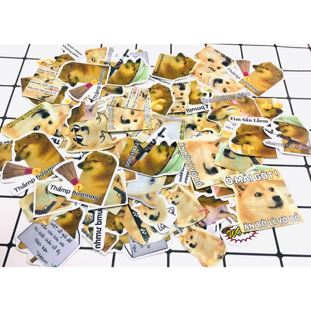 Sticker cheems 10-50 cái ép lụa bóc dán,hình dán shiba meme ,sticker hình chó cheems siêu cute dễ thương