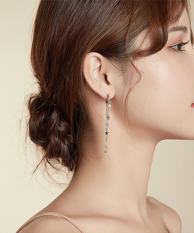 Khuyên Tai Bamoer Sce982 Bạc 925 Dáng Dài Hình Mặt Trăng Và Ngôi Sao Xinh Xắn Thích Hợp Làm Quà Tặng Cho Bạn Gái