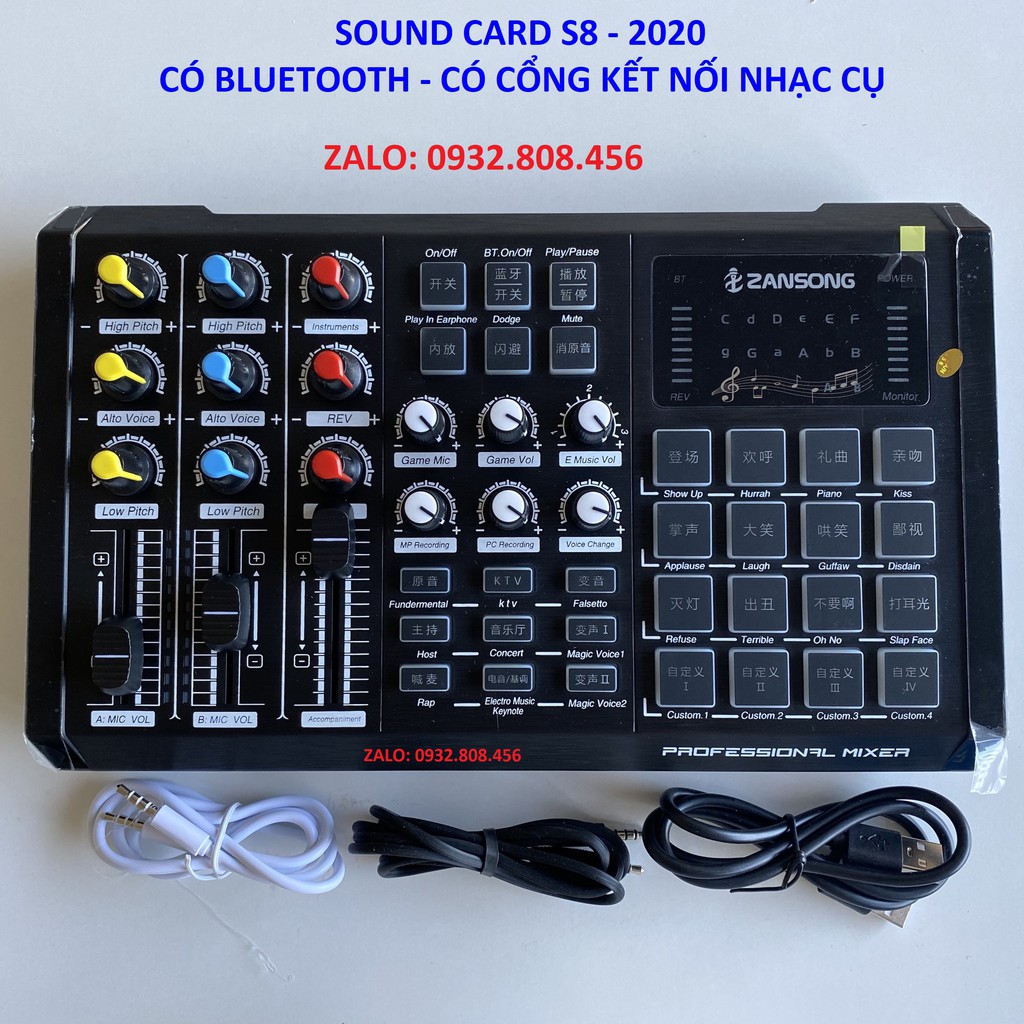 Sound card S8 2020 Có 2 Cổng Mic Và Tích Hợp Cổng Nhạc Cụ