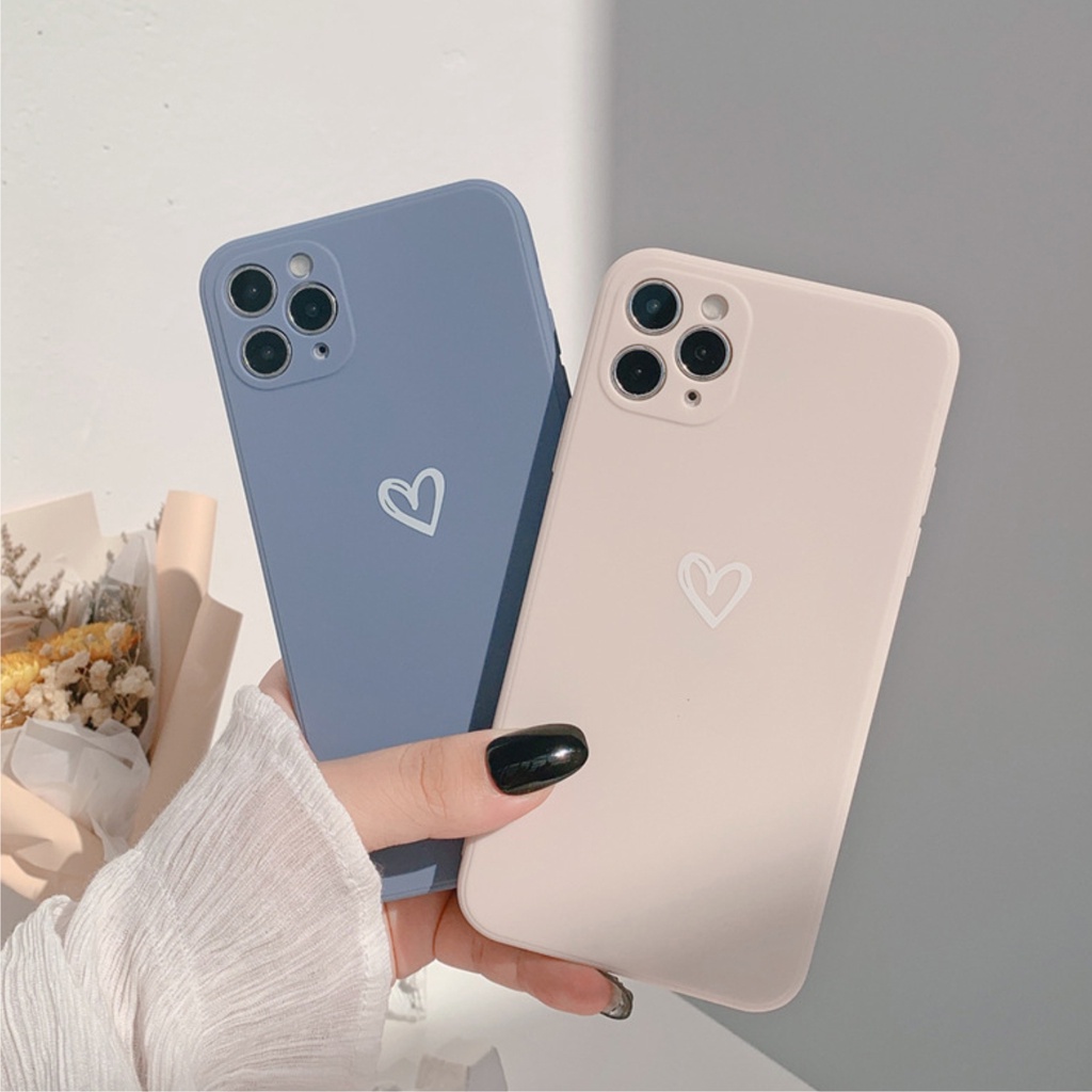 Ốp Lưng Silicon Màu Bảo Vệ Camera Heart - E078