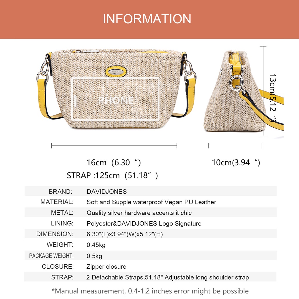 Túi Cói Đeo Chéo In Hình David jones Paris Thời Trang Cho Nữ