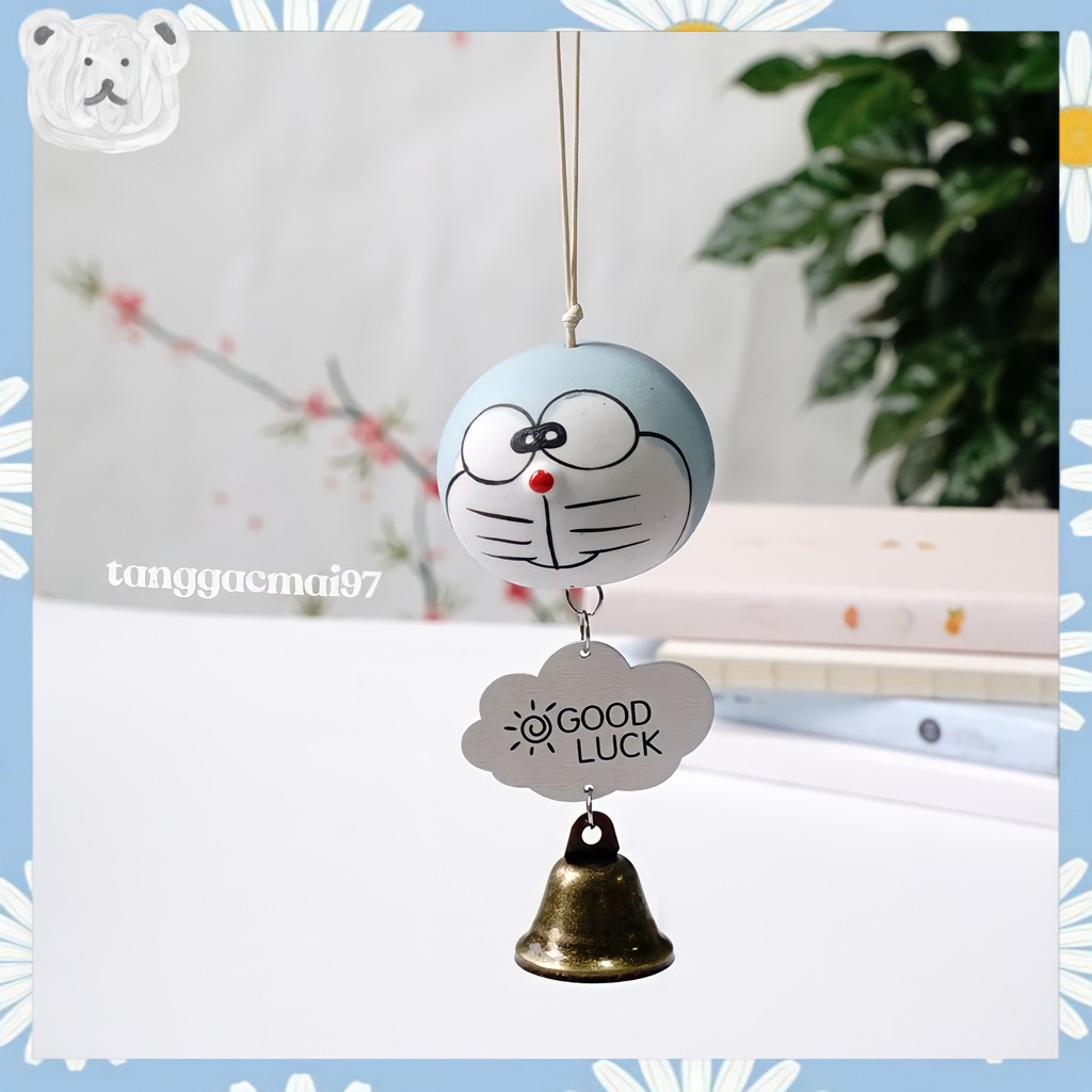 Chuông gió gốm Doraemon may mắn treo cửa, trang trí góc học tập