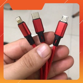 Cáp Sạc Điện Thoại💥Dây Sạc 3 Đầu Type C, Lightning, Micro USB Siêu Bền