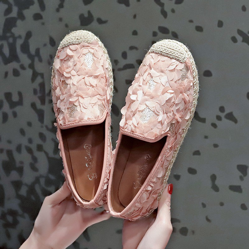 Giày sục slip on hoa 3D hàng QC đế viền cói