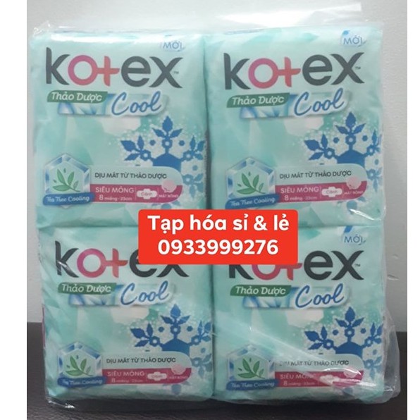 8 gói Băng vệ sinh Kotex thảo dược max cool siêu mỏng cánh gói 8 miếng tặng thẻ cào