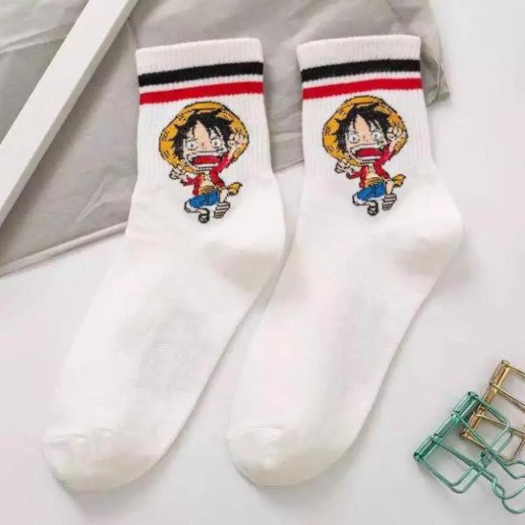 Tất trắng cổ cao in hình hoạt hình One Piece Tất trắng cổ cao chất cotton