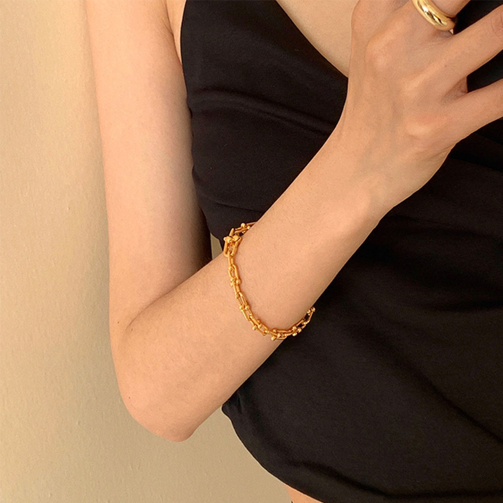 Vòng Tay Dây Xích Dày Hình Chữ U Phong Cách Hiphop Cho Cặp Đôi