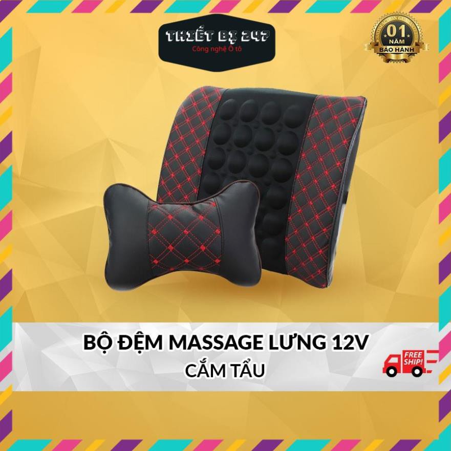 Đệm Massage Lưng Nguồn 12V Giảm Đau Mỏi Lưng Cho Bác Tài Cắm Đầu Tẩu Ô Tô