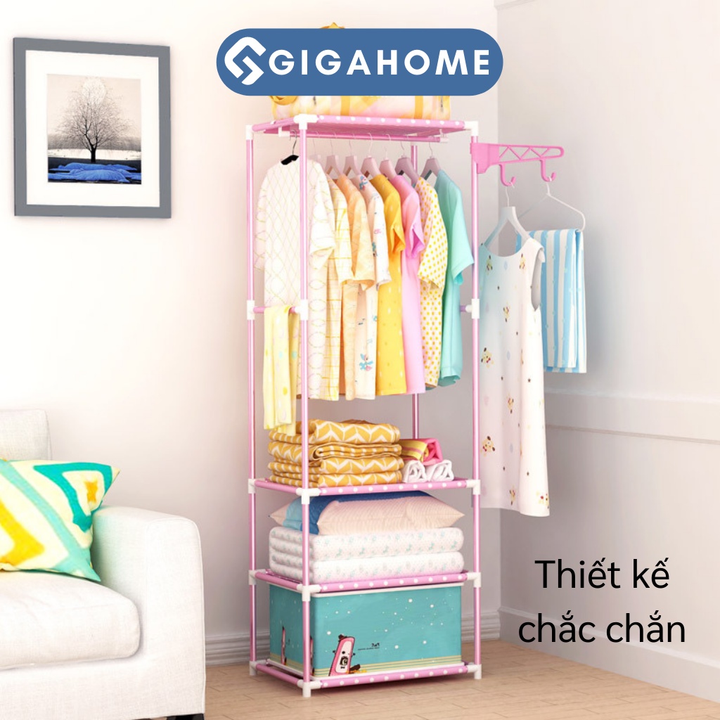 Kệ Treo Quần Áo Chữ H 4 Tầng 3 Ngăn GIGAHOME Loại Lớn Có Móc Treo Bên Cạnh 9571