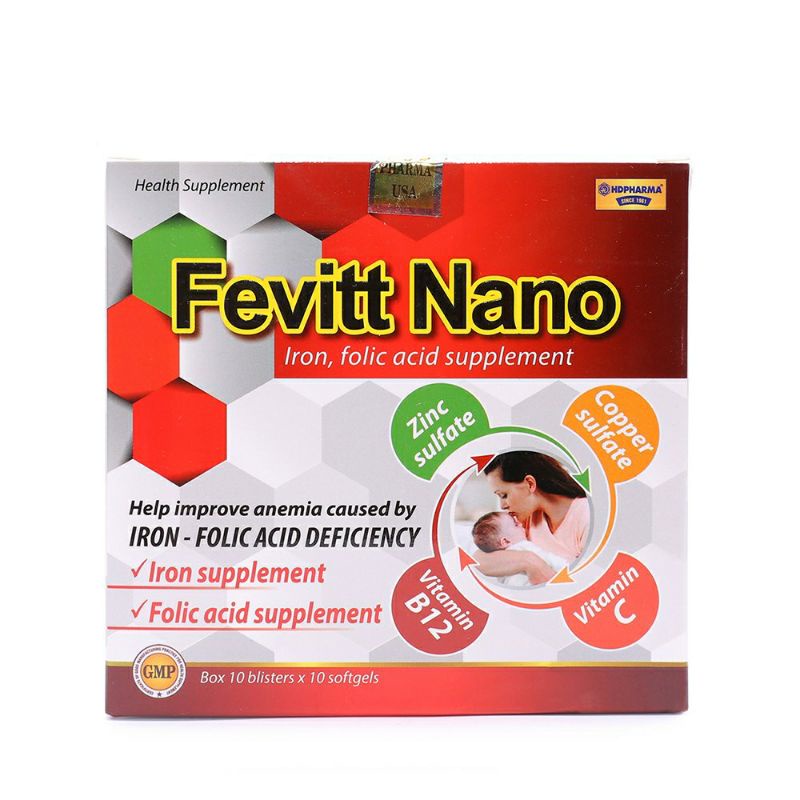 Viên uống bổ sung sắt FEVITT NANO bổ máu, cải thiện tình trạng thiếu máu thiếu sắt - Hộp 100 viên