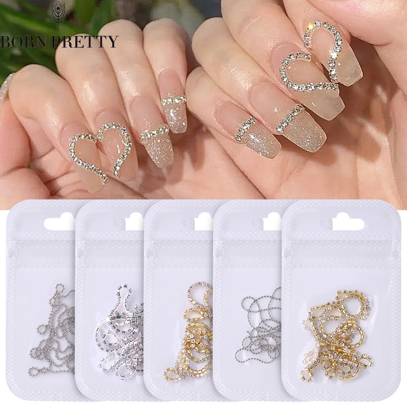 Dây trang trí móng tay BORN PRETTY 0.8mm/ 1.0mm/ 50cm màu vàng đồng/ bạc đính đá