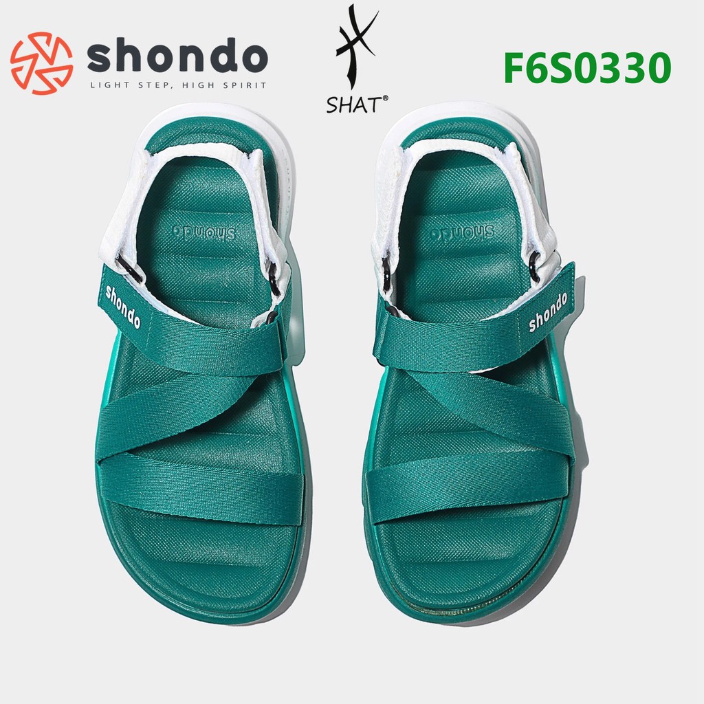 Giày sandal Shondo nam nữ đi học F6 đế bằng ombre đế xanh trắng F6S0330