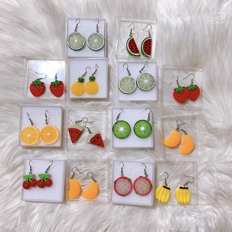Set 2 bông tai trái cây hoa quả