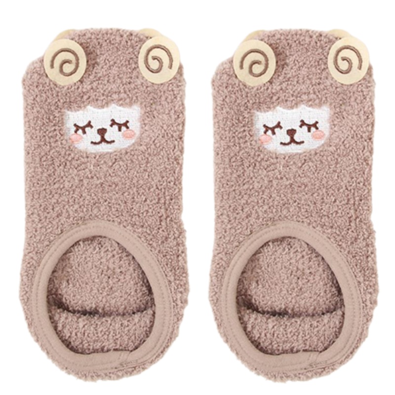 Tất Nhung Cổ Thấp Chống Trượt Thêu Họa Tiết Động Vật Hoạt Hình Xinh Xắn Theo Phong Cách Mùa Đông Dành Cho Nữ