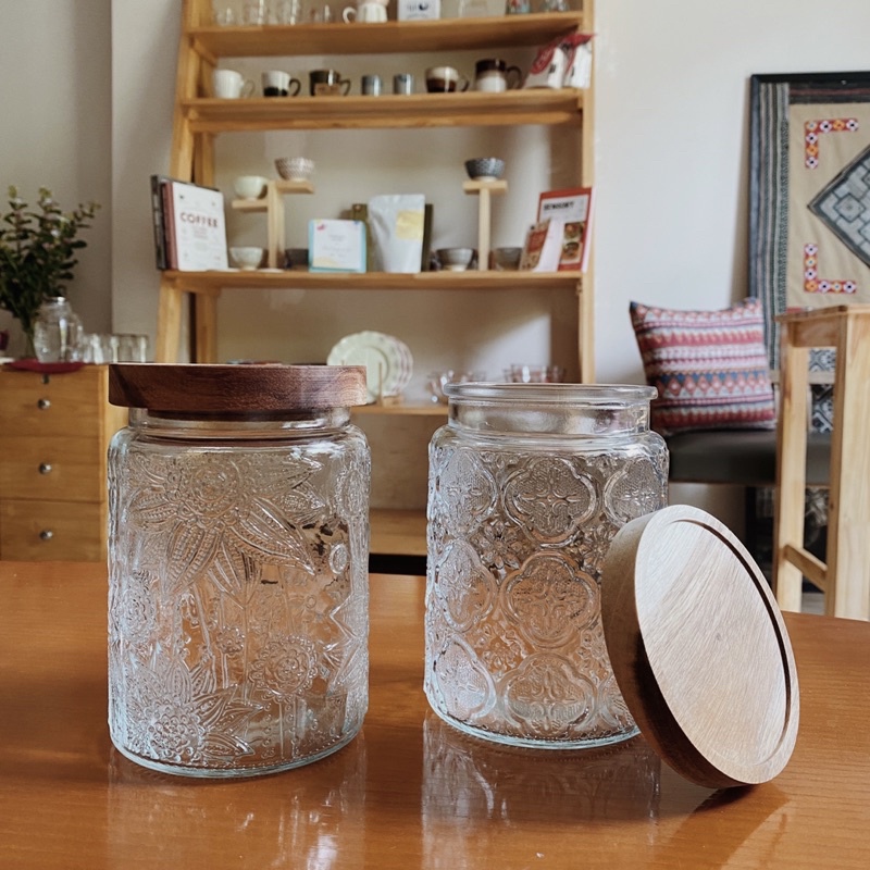 Lọ Hũ thuỷ tinh nắp gỗ cách điệu phong cách vintage bảo quản thực phẩm, gia vị, decor cắm hoa