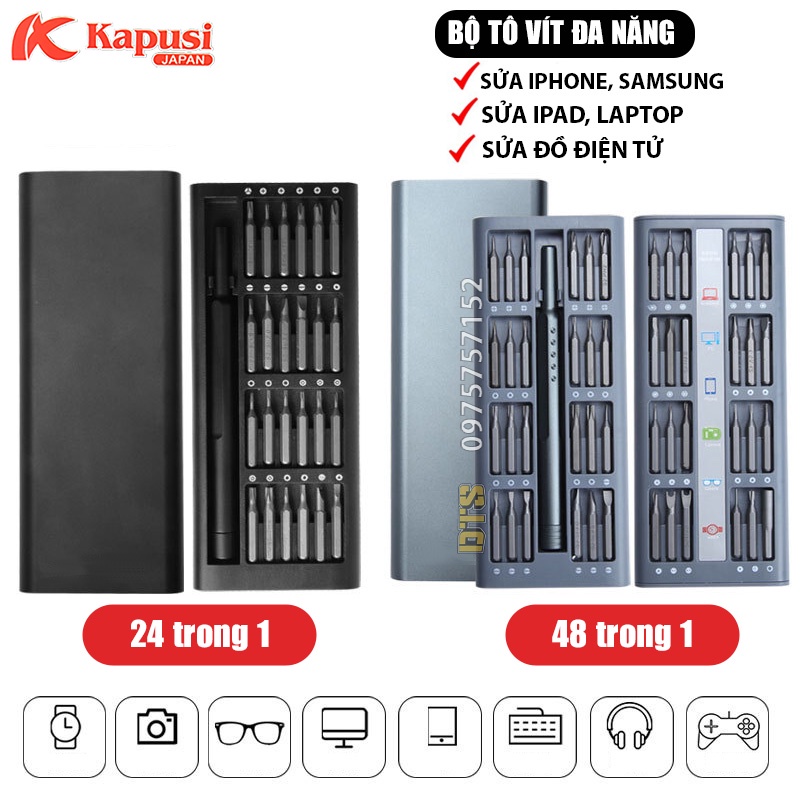 Bộ tua vít đa năng mini Kapusi JAPAN có nam châm vít thép Nhật, dụng cụ mở sửa chữa điện thoại, iphone, laptop, điện tử