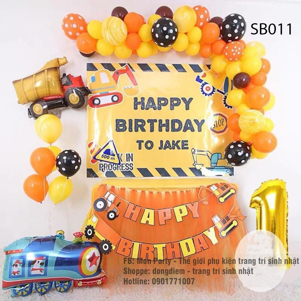 (KÈM BẠT VÀ IN TÊN BÉ) Set bóng trang trí sinh nhật kèm phông bạt chủ đề ô tô cho bé trai