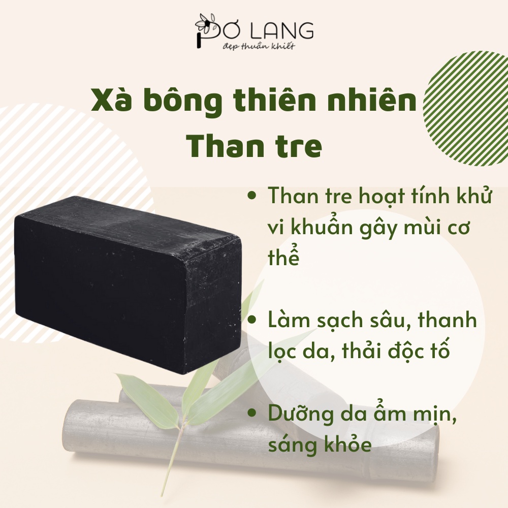 Xà bông than tre giảm mụn lưng thải độc da Pơ Lang bánh 100gam (Giảm viêm lỗ chân lông, giảm mụn lưng)