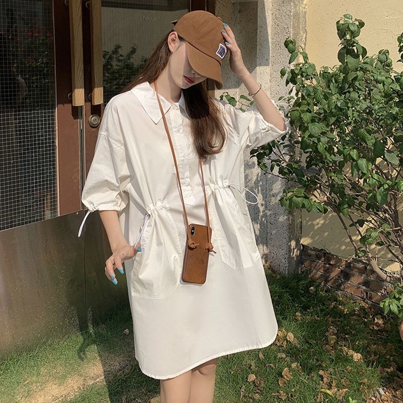 Đầm Sơ Mi Trắng Tay Phồng Thời Trang Mùa Hè Cho Nữ