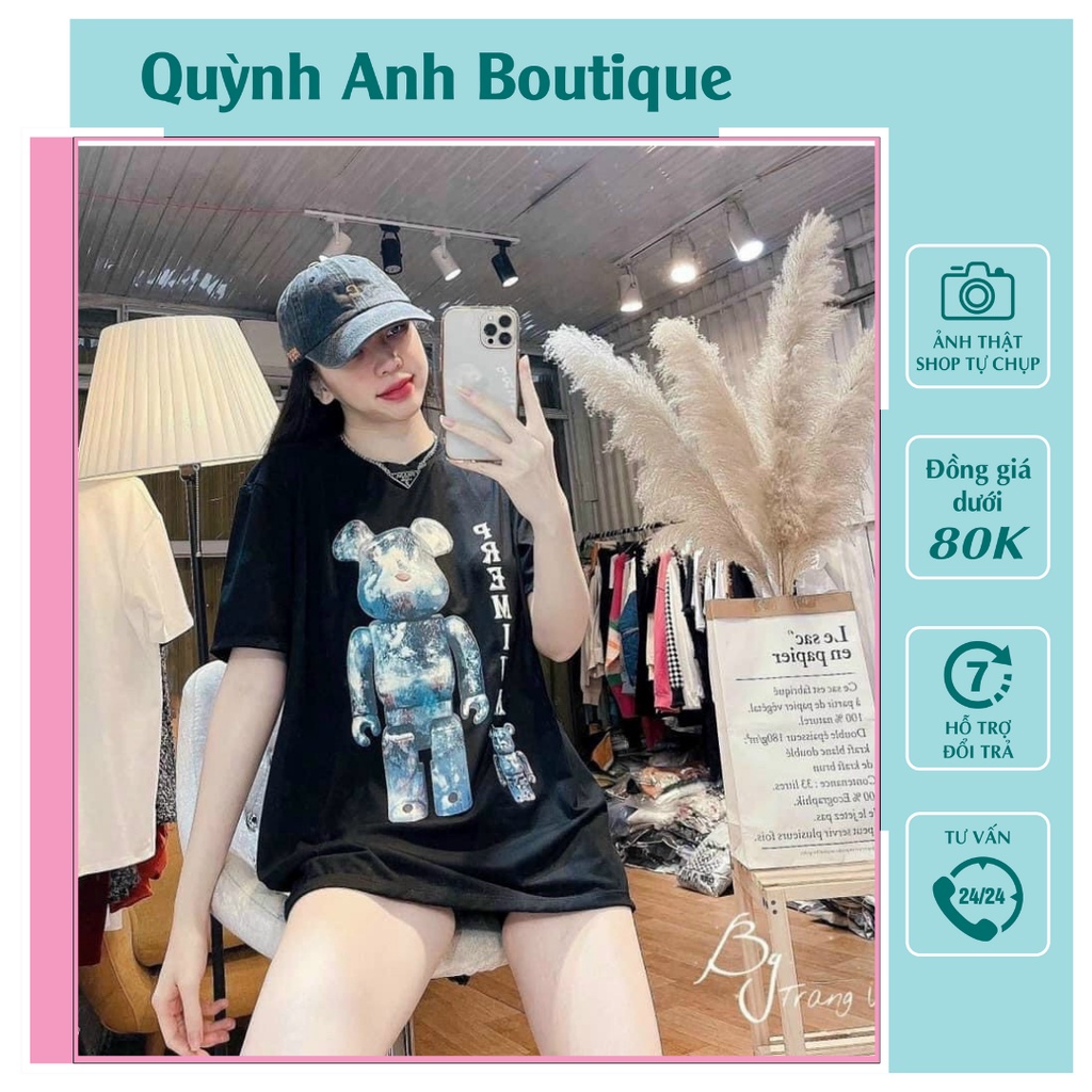 Áo phông nữ form rộng, áo thun nữ in hình 3D tay lỡ oversize chất đẹp, siêu xịn xò 2 màu đen - trắng