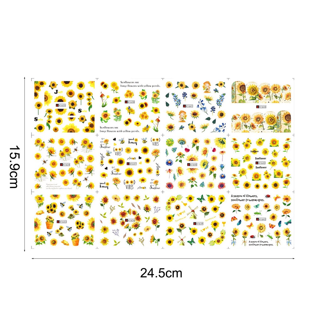 Miếng Dán Trang Trí Móng Tay Tự Dính Họa Tiết Hoa Hướng Dương Tinh Tế