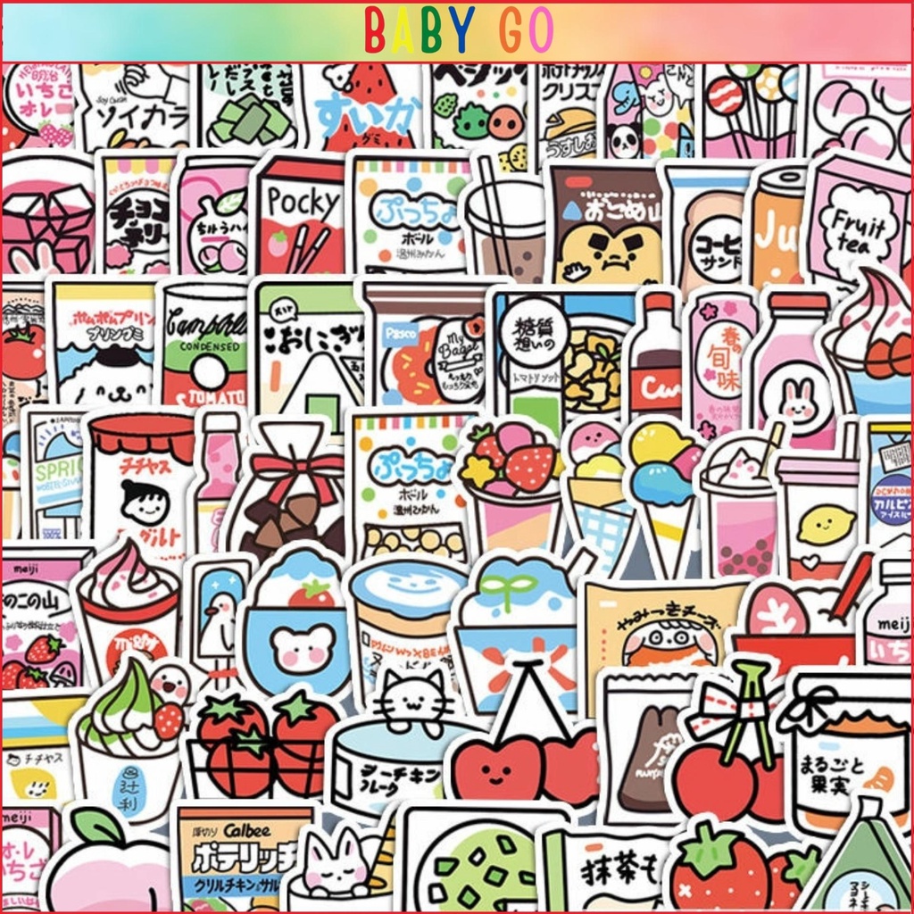 Set 10 sticker cute dán sổ, hình dán đồ ăn hoạt hình dễ thương dán laptop vali điện thoại