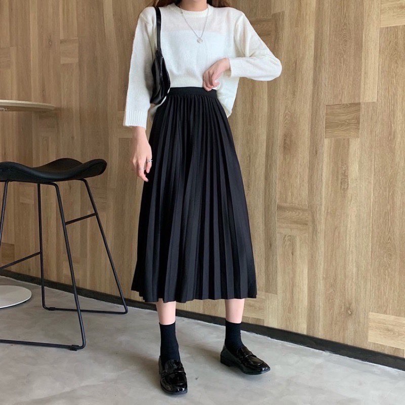 Chân váy midi xếp ly 💖FREESHIP💖 Chân váy xếp ly dáng dài cực xinh SuzaHouse