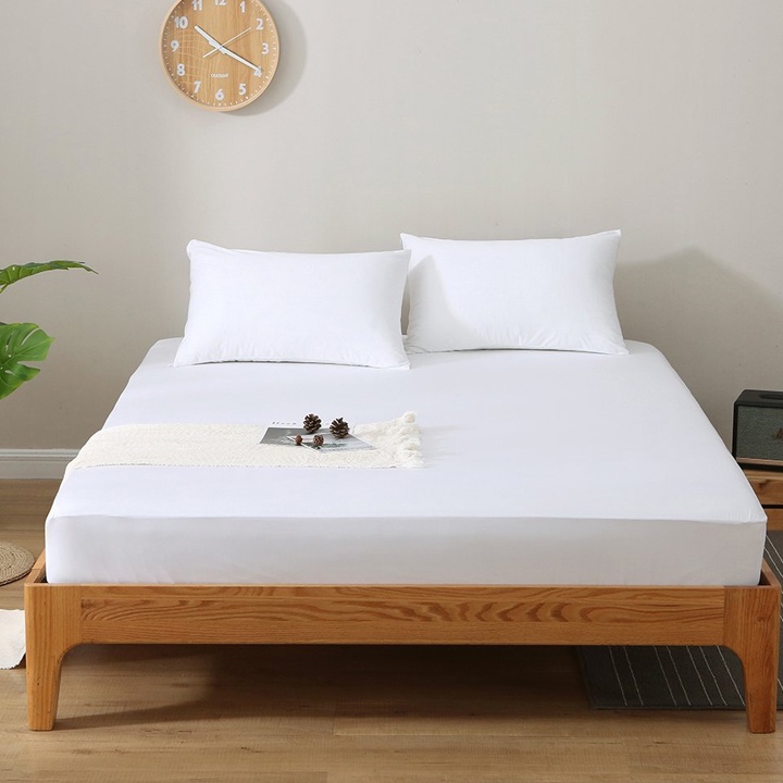 Bán sỉ vải may ga gối khách sạn CVC T300 100% cotton trắng trơn, trắng sọc - Cây 100m