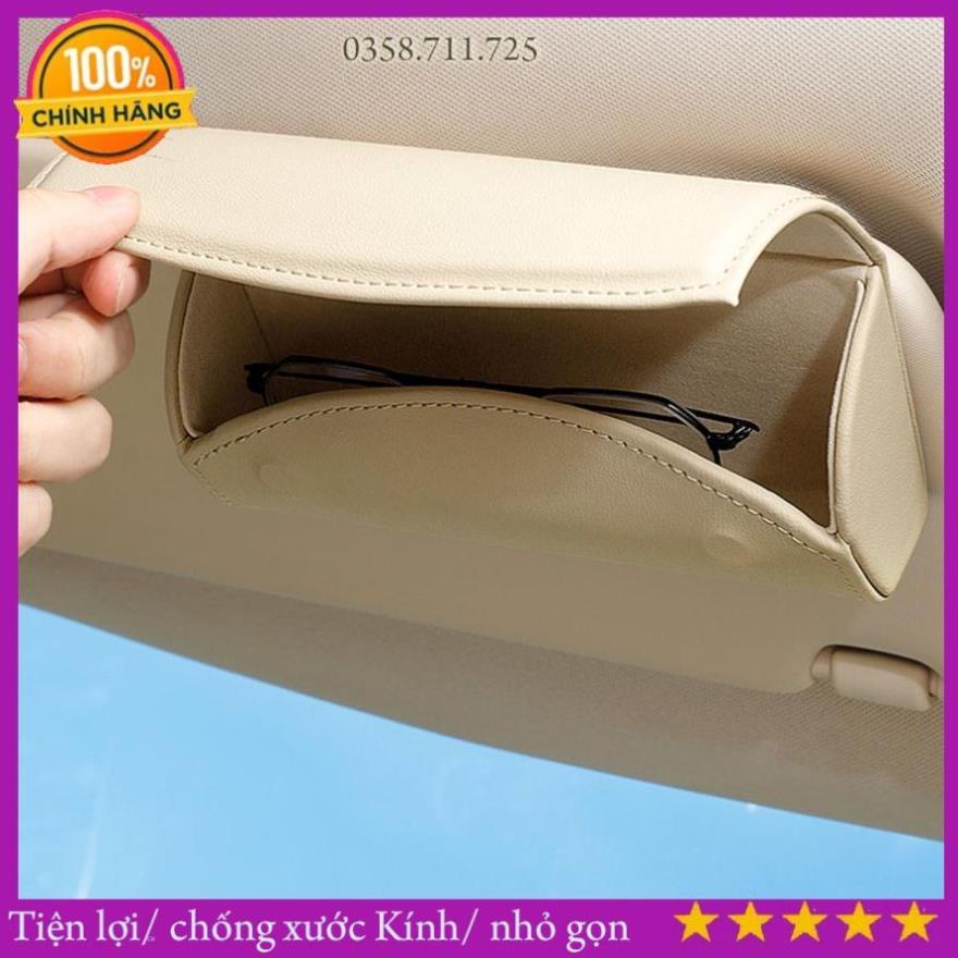 Hộp đựng kính trên xe hơi phiên bản cao cấp, Hộp kính da PU cao cấp hút nam châm nhiều màu thời trang