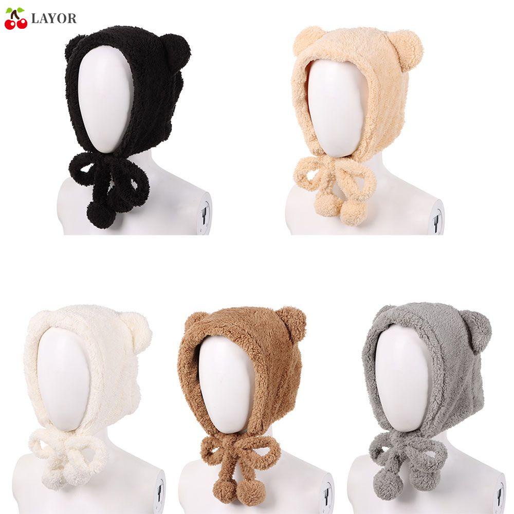Mũ trùm đầu che tai giữ ấm phối tai gấu chống gió thời trang mùa đông cho nữ tùy chọn màu sắc