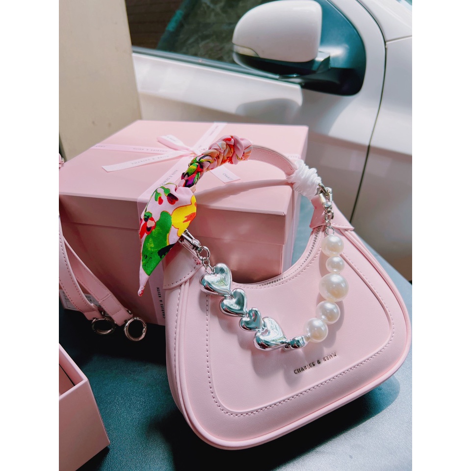 Túi Xách Nữ Charles &amp; K Trái Tim Bản Chuẩn Đẹp Tặng Kèm Túi Giấy Có Hộp Hồng
