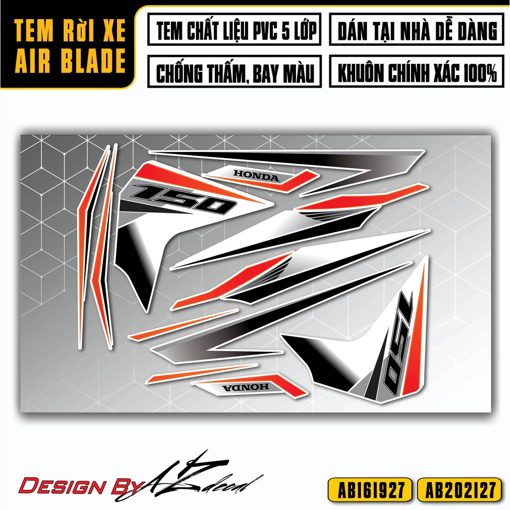 Tem Trang Trí Xe Air Blade Cách Điệu | AB27 | Decal AB Áp Dụng Nhiều Màu Xe Đen, Trắng, Đỏ, Xanh Xám Đen,...