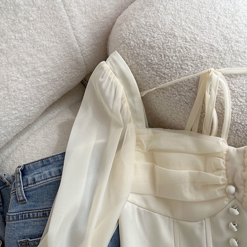 Áo Kiểu Chiffon Cổ Vuông Phong Cách Thời Trang Mùa Xuân Mới Chất Lượng Cao