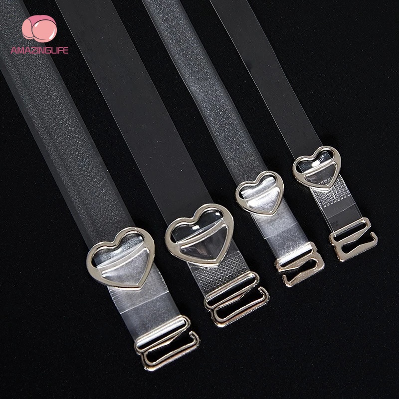 1 Cặp Dây Áo Ngực Silicon Trong Suốt Khóa Kim Loại Hình Trái Tim