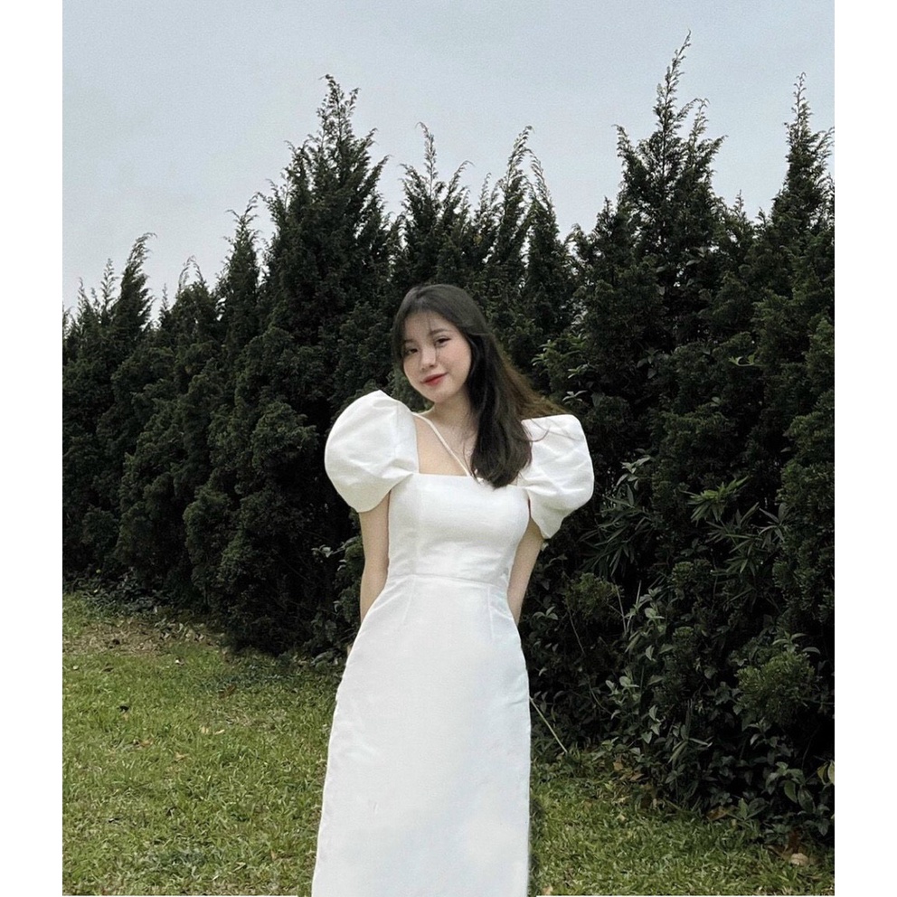 Đầm dự tiệc, dạo phố dáng xòe nhẹ tay bồng chéo dây ngực sang chãnh - Nanci Dress