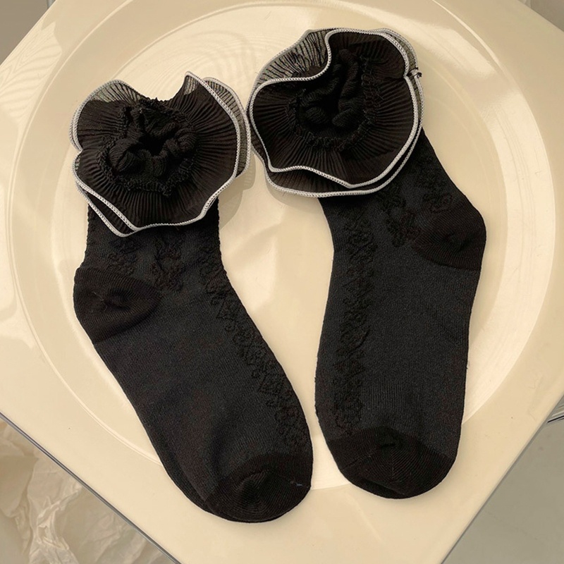 Xiangbao Vớ Ngắn Jacquard Hai Lớp Viền Bèo Hình Bướm Cho Nữ