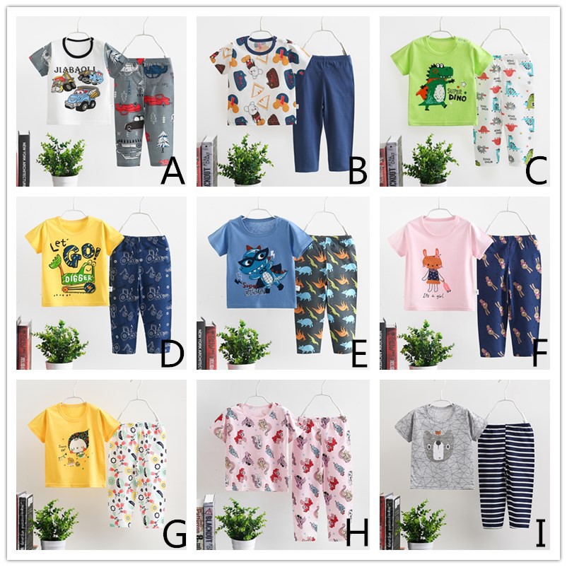 Bộ 2 món áo thun cotton ngắn tay in họa tiết hoạt hình + quần đùi xinh xắn cho bé trai và bé gái