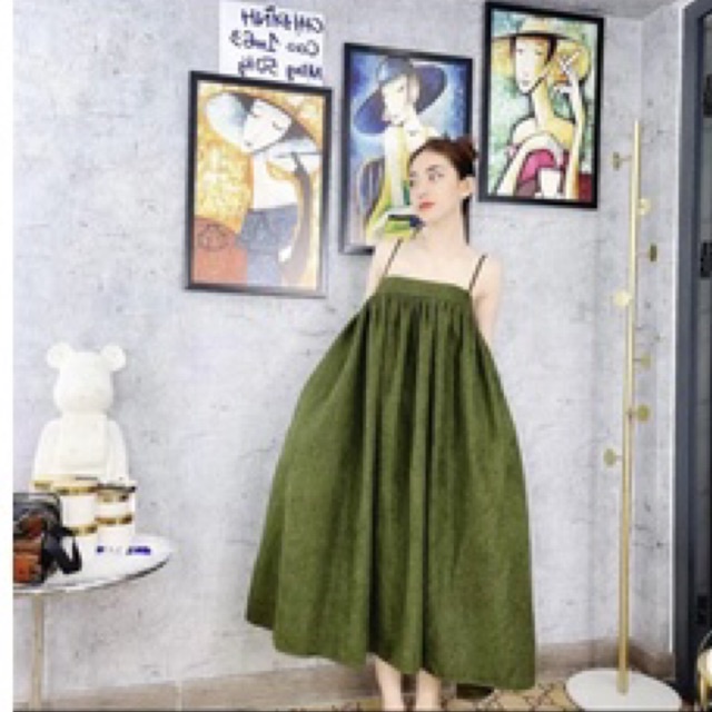 Đầm Dây Babydoll Da Lộn Fom Rộng Siêu Cưng Có Túi