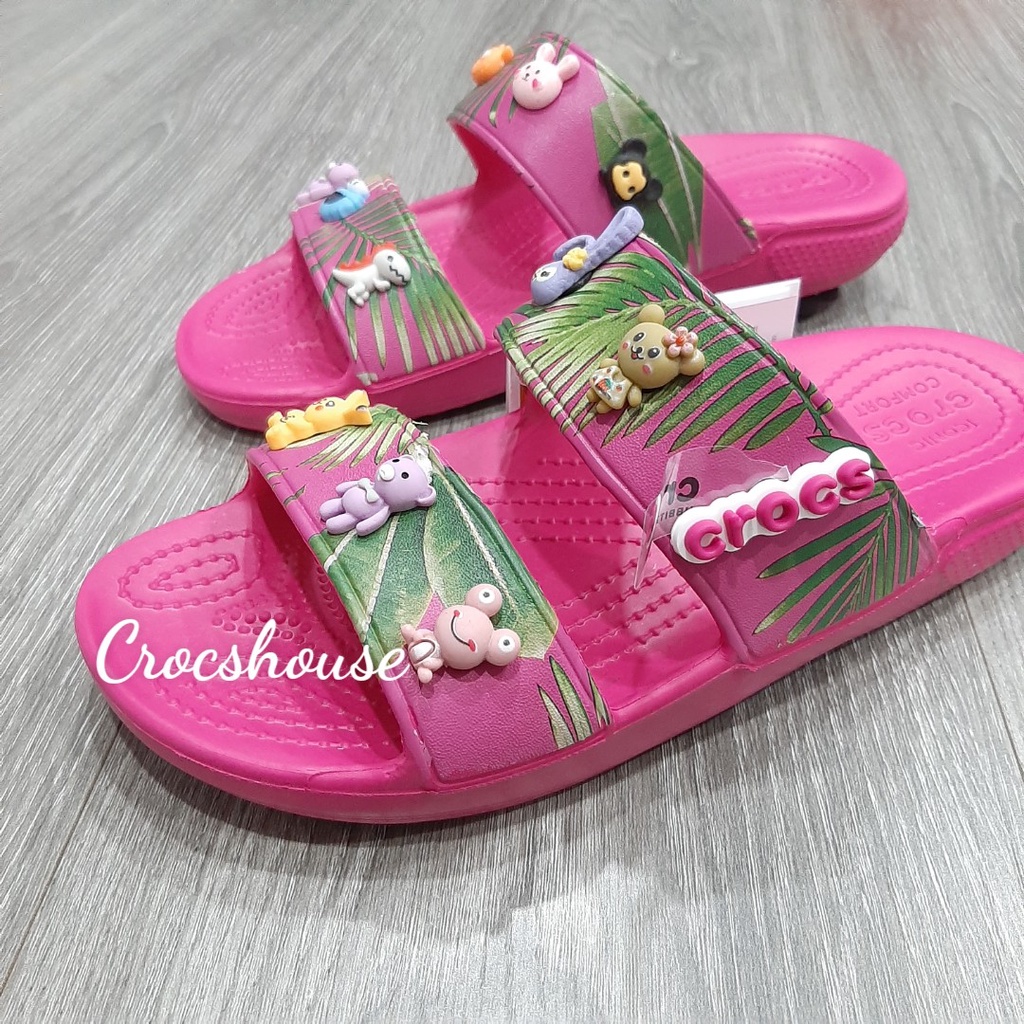 (Bảng màu 1) Dép crocs hai quai ngang hoạ tiết classic tặng 2 jibbitz, dép quai ngang crocs nam nữ - Crocs house