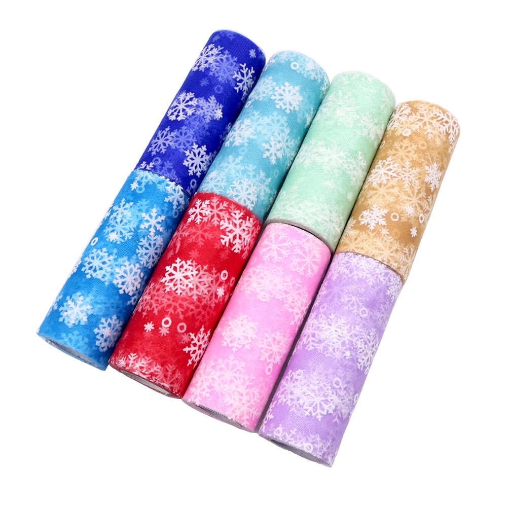 Cuộn Ruy Băng Lưới Họa Tiết Bông Tuyết 10Yards 15cm Trang Trí Giáng Sinh