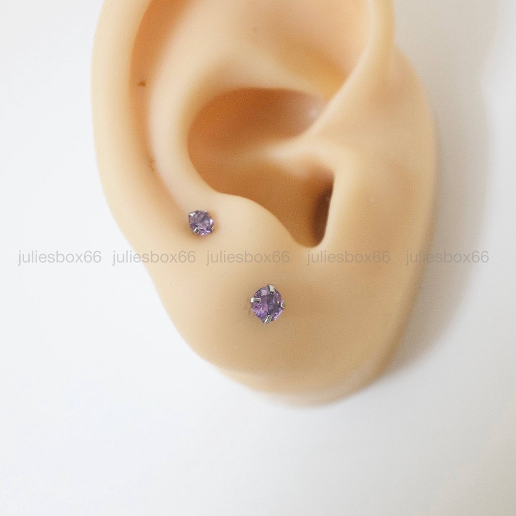 [1 Chiếc] Khuyên Tai Titan Đá Tím Unisex Thân Bạc Đuôi Bi Không Gỉ Sét Không Ngứa Bông Tai Nam Julies Box 66