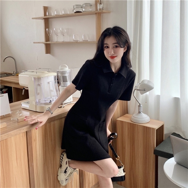 Váy, đầm polo trơn cổ sơ mi tay ngắn màu pastel