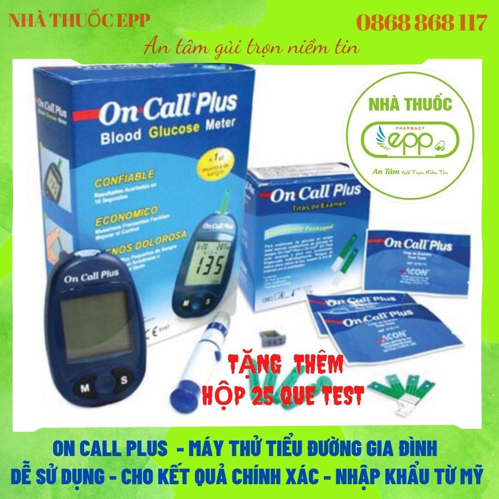 ON CALL PLUS Máy thử và que test đường huyết  - Nhập khẩu từ Mỹ