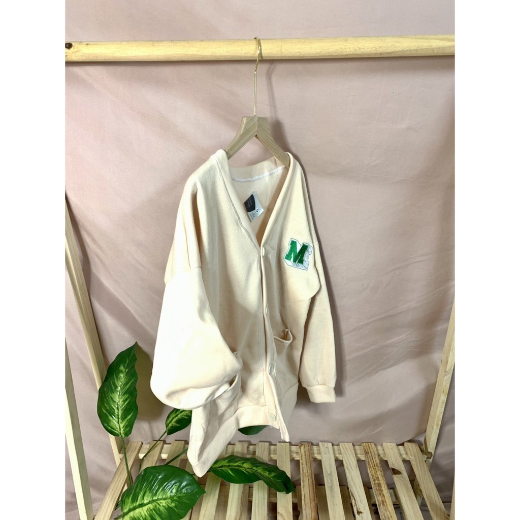 Áo Cardigan Nỉ Bông Form Rộng Thêu Logo M - Áo Khoác Nỉ Trơn Basic 2 Màu Đen Trắng AK006