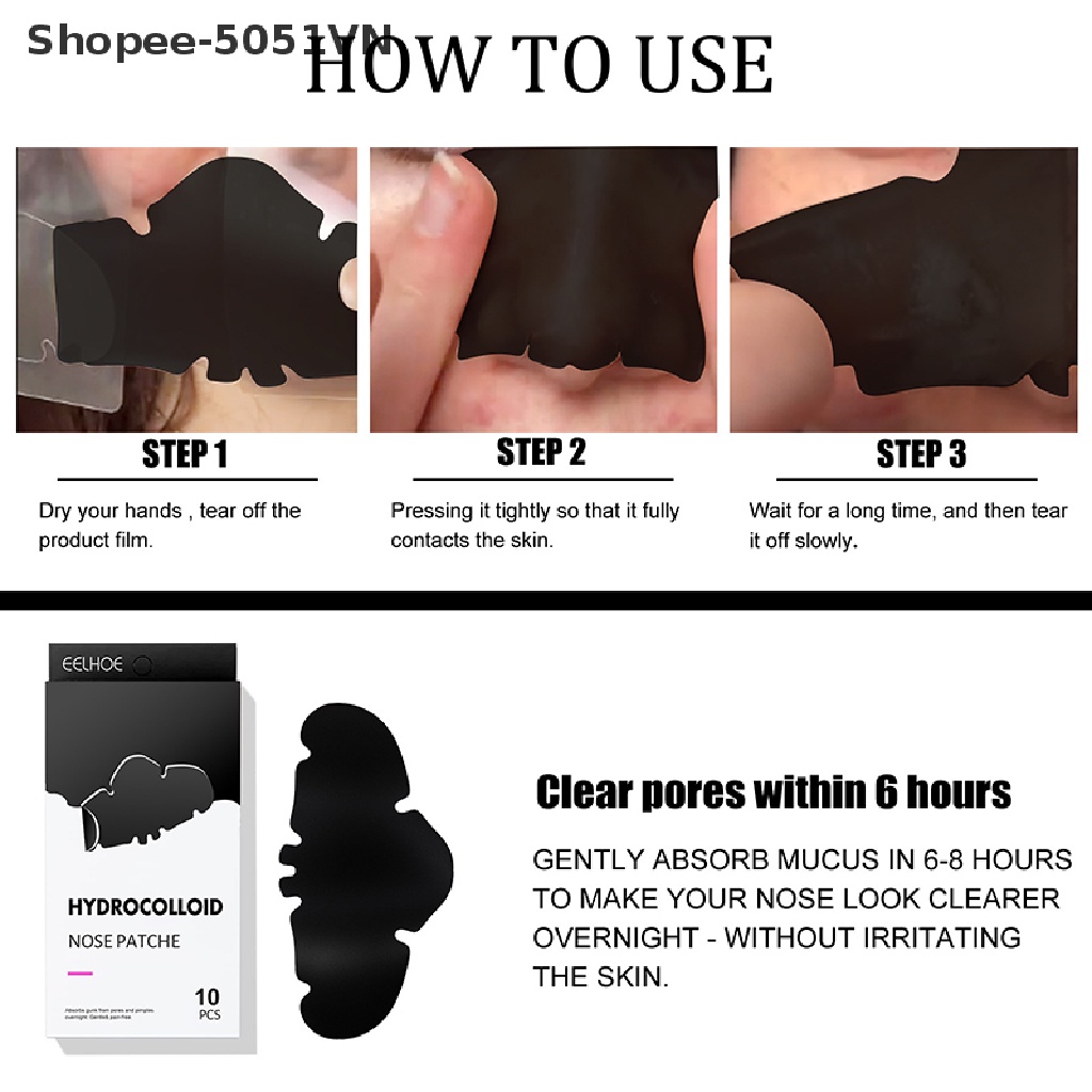 Set 10 miếng dán mũi lột mụn đầu đen Hydrocolloid làm sạch sâu chăm sóc da
