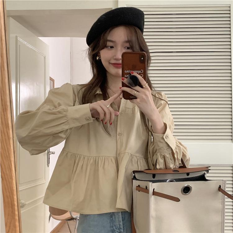 Áo sơ mi dài tay màu trơn thiết kế mới thời trang theo phong cách Hàn Quốc cho nữ